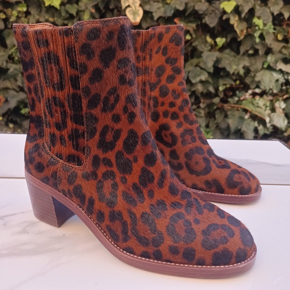Madewell The Autumn High Leopard Calf Hair Chelsea Boots Women's Size 7.5